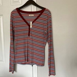 Madewell fine ribbed Henley tee in stripe